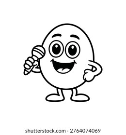 A cartoon character holding a microphone and smiling