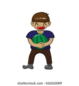 Cartoon character holding a Watermelon, vector illustration