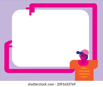 cartoon character holding white blank placard with copy space for text, vector illustration.