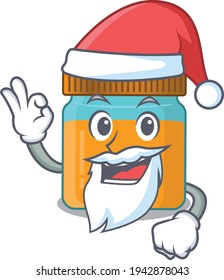 cartoon character of honey jar Santa having cute ok finger