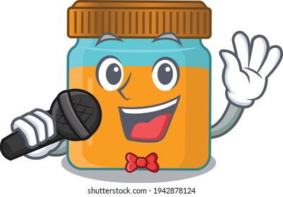 cartoon character of honey jar sing a song with a microphone