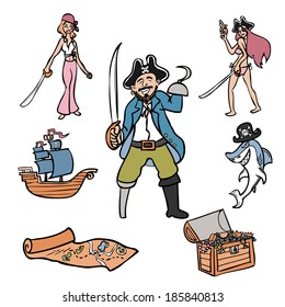 Cartoon character hook hand pirate set