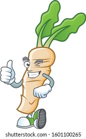 cartoon character of horseradish making Thumbs up gesture