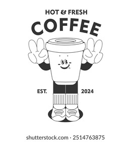 Caricatura de carácter de café caliente para la impresión de la camiseta