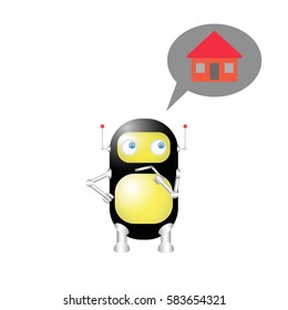 Cartoon Character. House. Cute Robot. Vector EPS10