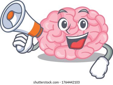 Cartoon character of human brain having a megaphone