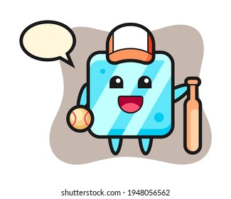 Cartoon character of ice cube as a baseball player, cute style design for t shirt, sticker, logo element