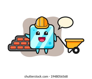 Cartoon character of ice cube as a builder, cute style design for t shirt, sticker, logo element