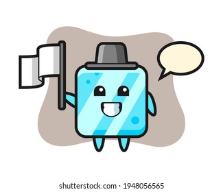 Caricatura del cubo de hielo con una bandera, diseño de estilo lindo para camiseta, pegatina, elemento logo