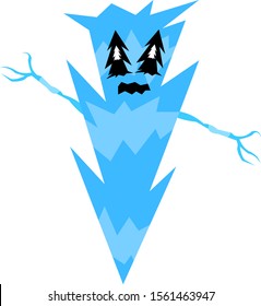 cartoon character icicle with black eyes looking like spruce winter concept object on white background