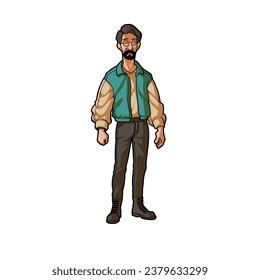 Cartoon character Illustration of a bearded man wearing varsity jacket