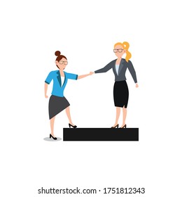 Cartoon character illustration of business friend helping each other. Business woman giving hand to help. Flat design concept isolated on white background.