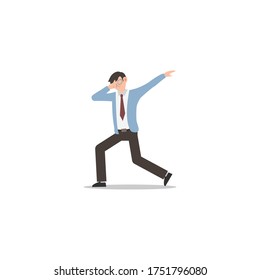 Cartoon character illustration of celebration pose and gesture. Happy young business man dabbing. Flat design isolated on white for websites, mobile app.