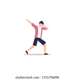 Cartoon character illustration of celebration pose and gesture. Happy young man dabbing. Flat design isolated on white for websites, mobile app.