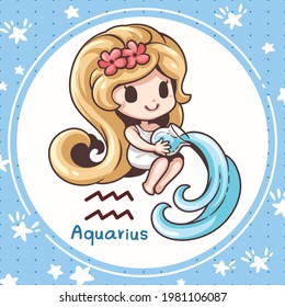 Cartoon character illustration, Cute cartoon aquarius, About the zodiac horoscopes, Kawaii design style, They are great for decoration or as part of a design.