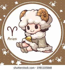 Cartoon character illustration, Cute cartoon aries, About the zodiac horoscopes, Kawaii design style, They are great for decoration or as part of a design.