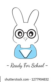 Cartoon Character Illustration, Cute Bunny Illustration, Ready for School, Cartoon Bunny Vector Illustration,  Paper Bag Design, Cup Design, Wall Decals...