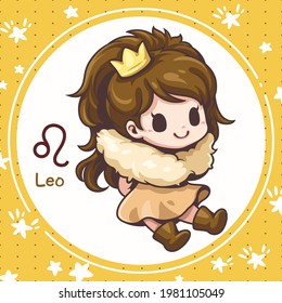 Cartoon character illustration, Cute cartoon leo, About the zodiac horoscopes, Kawaii design style, They are great for decoration or as part of a design.