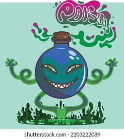 cartoon character illustration cute unique object highly lethal poison bottle