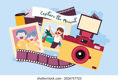 Cartoon Character Illustration design of photographer and logo element with capture of the moment by camera concept