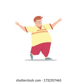 Cartoon Character Illustration Of Fat Young Man With Glasses. Flat Avatar Icon Design Isolated On White Background