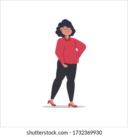Cartoon character illustration of fat young woman with glasses. Flat avatar icon design isolated on white background