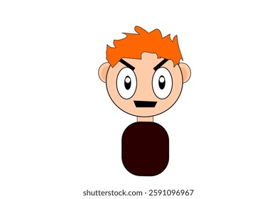 Cartoon Character Illustration Featuring Bright Orange Hair and Intense Facial Expression. avatar boy