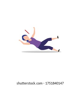 Cartoon character illustration of human action poses postures. Flat design of young woman slipping and falling concept isolated on white background. Can be used for websites, web design, mobile app.