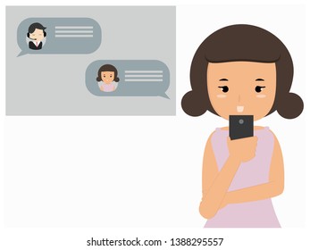 cartoon character illustration icon design, On line conversation concept, Chat between operator and female