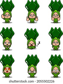 cartoon character illustration lettuce mascot costume vector cute expression set