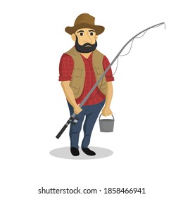 cartoon character illustration of a man going fishing