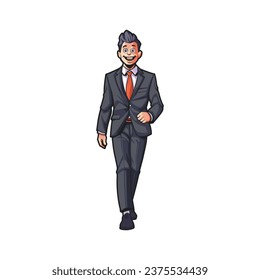 cartoon Character illustration of a man in a suit with a tie and shoes walking pose