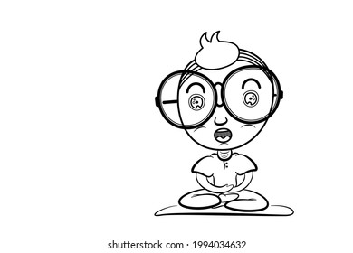 Cartoon character illustration of man wearing glasses on white background