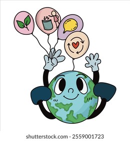 cartoon character illustration mascot of earth, earth day and environment