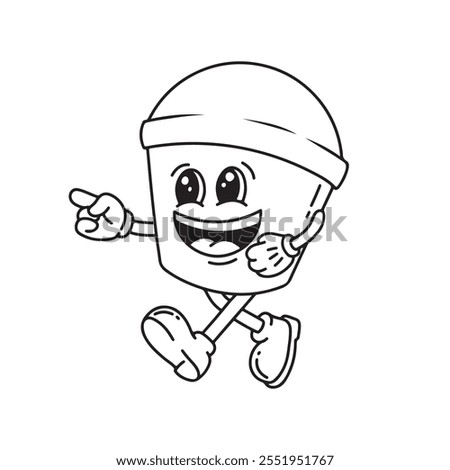 Cartoon character illustration of a paint bucket with a funny face.