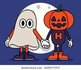 Cartoon character Illustration of a pumpkin Halloween and Spooky ghost horror