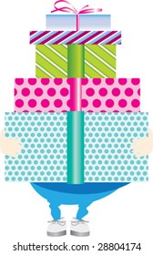A cartoon character illustration of someone holding presents