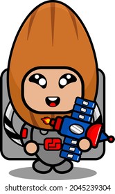 ilustración del personaje de dibujos animados vector mono mascota de nueces de almendras con traje de astronauta y sosteniendo satélite