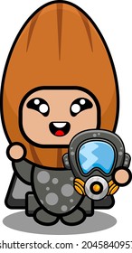 cartoon character illustration vector cute almond nut mascot costume wearing gas suit