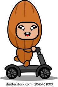 cartoon character illustration vector cute almond nut mascot costume riding a scooter