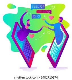Cartoon character illustration for web design, presentation, infographic, landing page: IT, Internet, online dating, virtual love