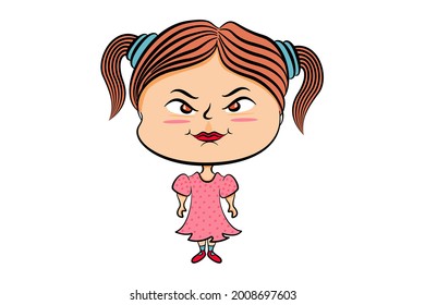 Cartoon character illustration of a woman tying her hair in a pink polka dot dress