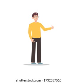 Cartoon character illustration of young man with glasses. Flat avatar icon design isolated on white background