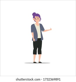 Cartoon character illustration of young woman with glasses. Flat avatar icon design isolated on white background