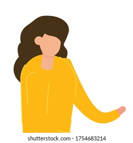 Cartoon character illustration of young woman. Flat design isolated on white background. Can be used for websites, web design, mobile app.