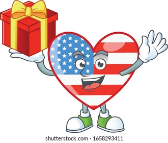 cartoon character of independence day love with a box of gift