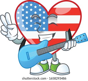 A cartoon character of independence day love playing a guitar