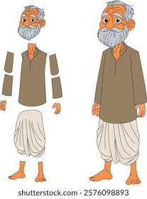 Cartoon character of an Indian old man