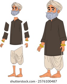 Cartoon character of an Indian old man