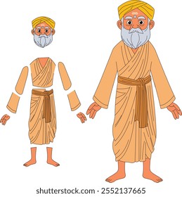 cartoon character of indian sadhu